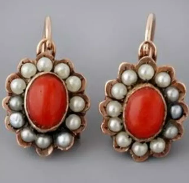 Art Deco Oval Cut Simulated Orange Coral Dangle Earring 14k Yellow Gold Plated