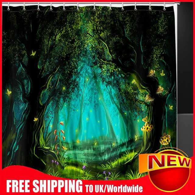 Wonderful Green Forest 12 Hole Waterproof Shower Curtain Bathroom (183x200cm)
