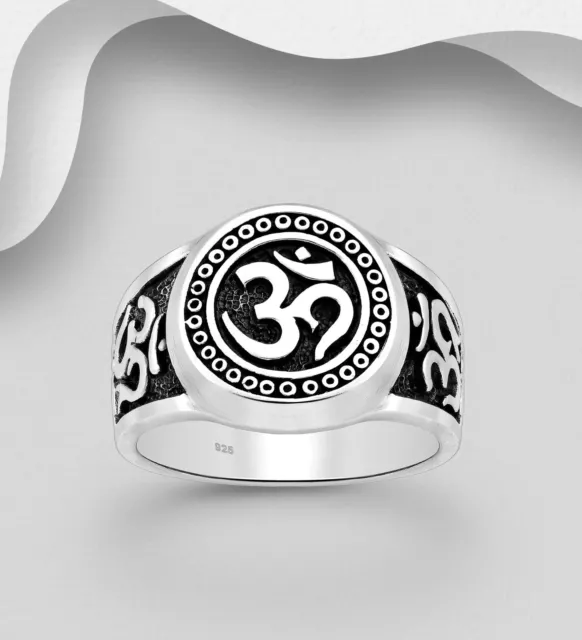 Men's Ring Sterling Silver Stamped 925 Om Symbol of Creation Large Sizes