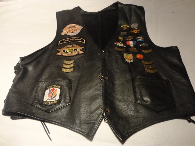 Vintage Harley Davidson HD Fans -Motorrad Leder Weste mit Pins/Patches/Autogramm