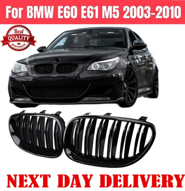 2x Gloss Black Front Hood Kidney Grille Grill For BMW E60 E61 5 Series M5 03-10