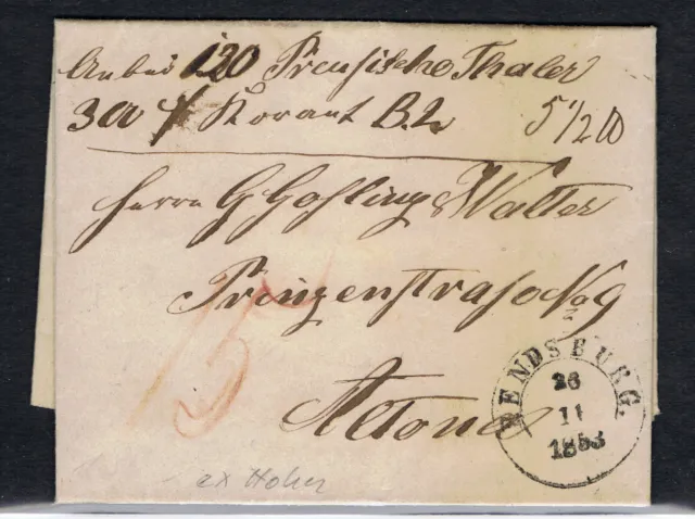 Schleswig-Holstein Wertpaketbegleitbrief 1853 n. Rendsburg Fotobefund MöllerBPP