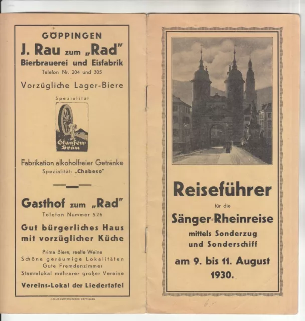 Reiseprospekt, Faltprospekt, Sänger Rheinreise aus Göppingen, 1930 datiert