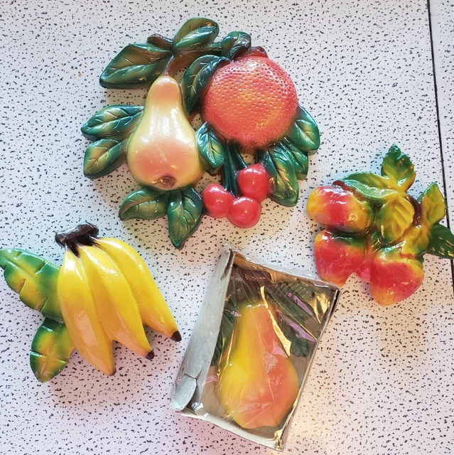 VINTAGE MID CENTURY Modern Plaster Chalkware Wall Art Decor Fruit Pears