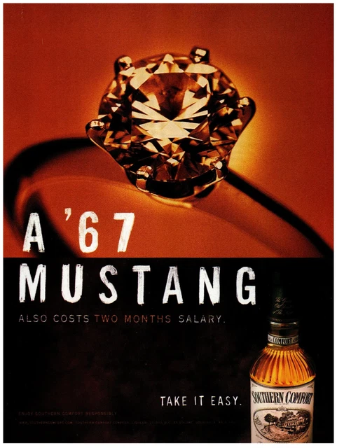 Southern Comfort '67 Mustang Costs 2 Months Salary VTG Print Advertisement 8x11"