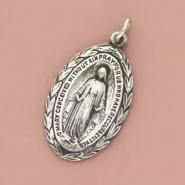 sterling silver vintage catholic virgin mary miraculous medal pendant