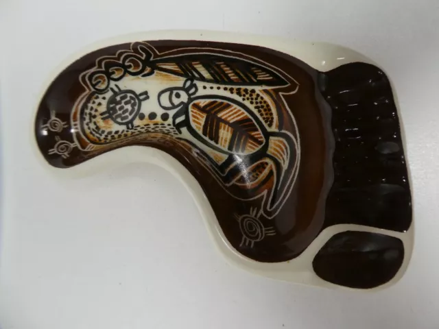 Vintage Australian Pottery Studio Anna Foot Ashtray Dish Painted Aboriginal