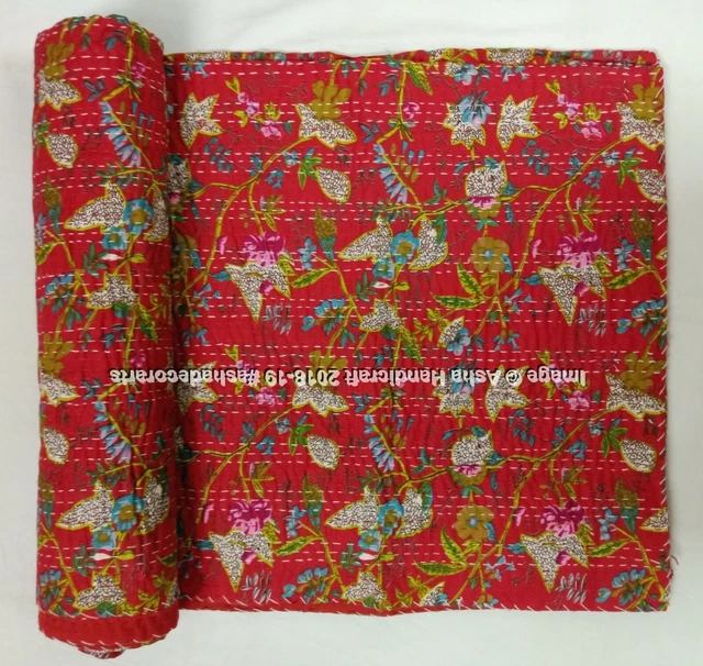 Noël Décor Couette Paradis Imprimé Matelassé Couvre Lit Rouge Kantha Décor