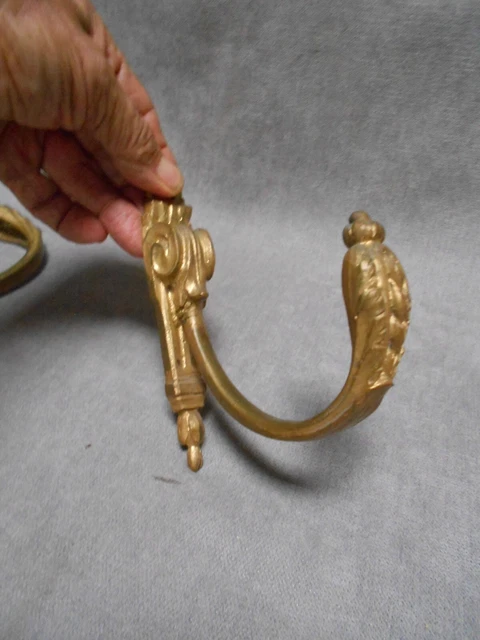 Pair Antique French Directoire Bronze Curtain Tie Backs Wall Hooks marked P.D 05 2