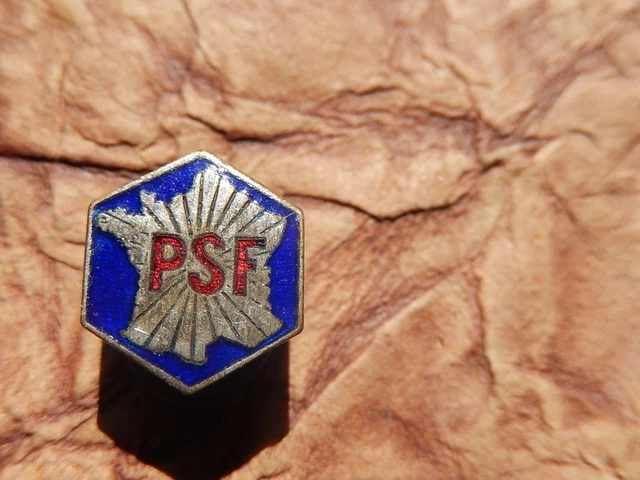 Insigne Ancien Broche PSF (Parti Socialiste Français) Par Laubert Paris - Occasion, Couleur Gris Dominante - Pièce Historique
