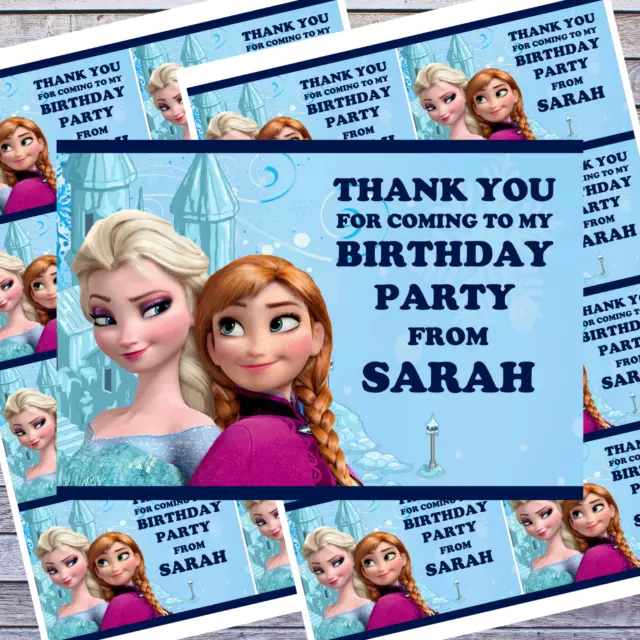 * FROZEN BIRTHDAY PARTY BAG THANK YOU STICKERS personalised any name x16