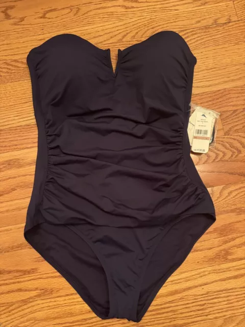 BNWT Tommy Bahama Pearl V Wire Bandeau One-Piece Swimsuit Mare Navy Size 12