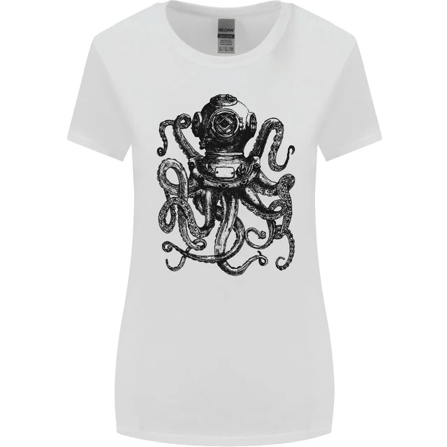 Scuba Octopus Diver Immersione Donna più Ampia Taglio T-Shirt