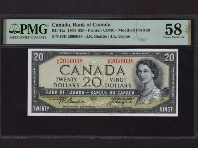 Canada:BC-41a, 20 Dollars, 1954 * Queen Elizabeth II * PMG AU 58 EPQ *
