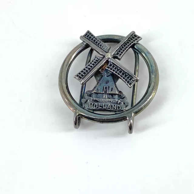 Vintage EPNS Scarf Clip Holland Windmill Marked Plated 90 Silver Tone