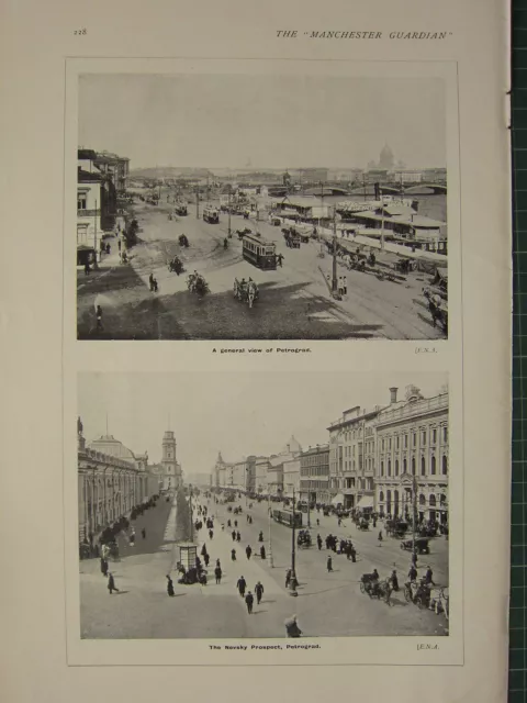 1915 Wwi Ww1 Print ~ General View Of Petrograd ~ The Nevsky Prospect