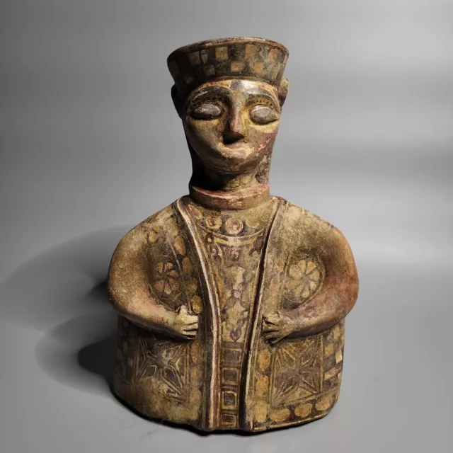 Near Eastern Persian Era Terracotta Painted Human Head Statue.