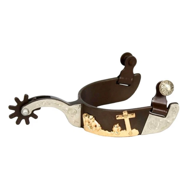 New Women's Antique Brown Silver Show Spur with Gold Praying Cowboy