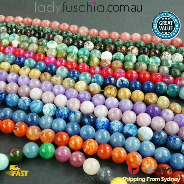 Natural Gemstone Round Faceted Beads 8mm 48pc Strand DIY Bracelet Free Postage