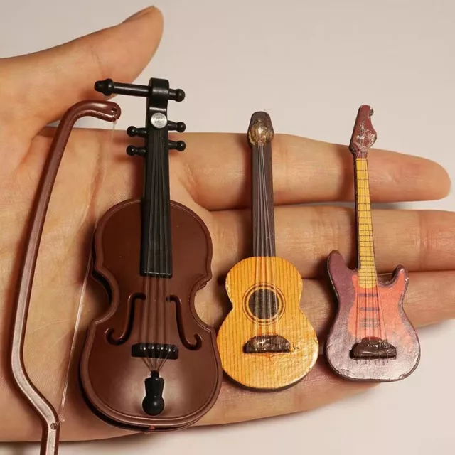 3PC Dollhouse Miniature 1:12 Guitar Cello Rock Music Furniture Decor Mini Toy