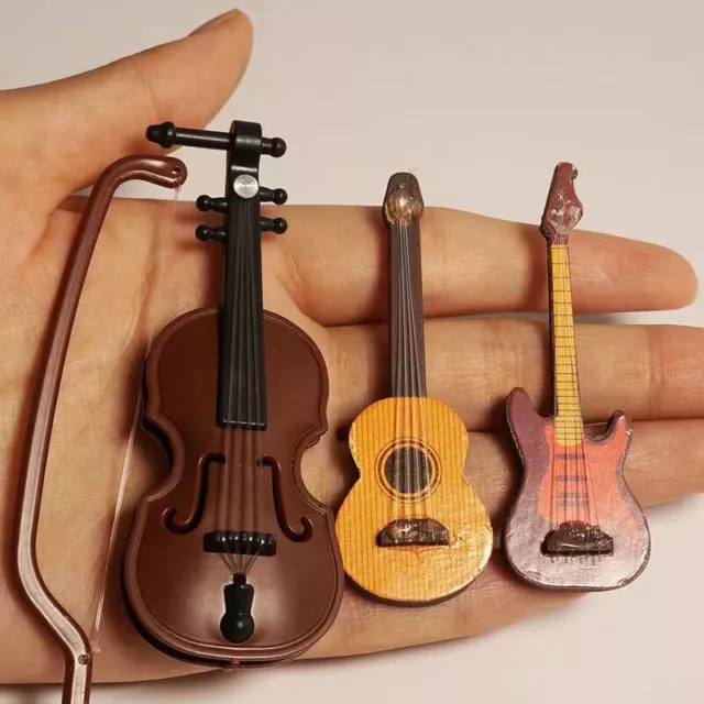 3x Dolls House 1:12TH Scale Miniature Guitar Cello Rock Music Musical Instrument