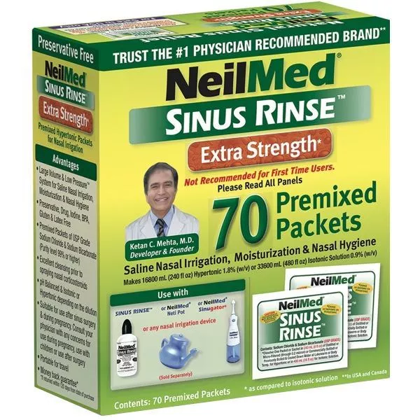 NeilMed Sinus Rinse Extra Force Pré Mélangé Paquets - 70 Sachets Recharge