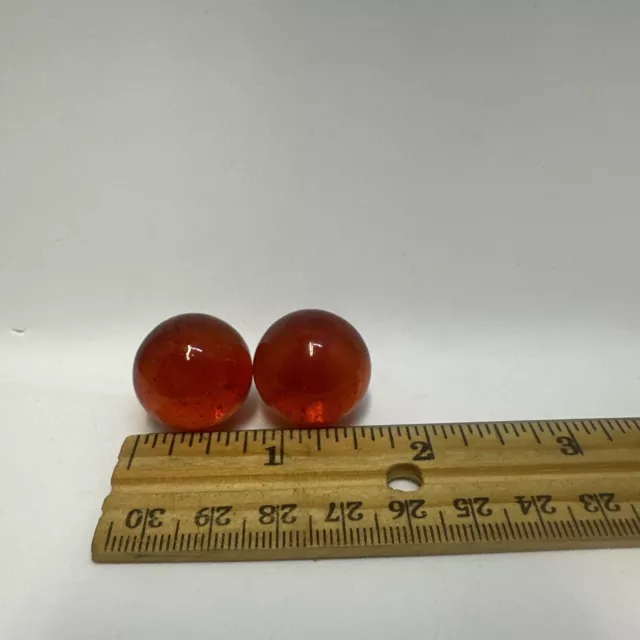 Vintage Clear Amber Orange Red Glass Marbles with Air Bubbles 2 Total