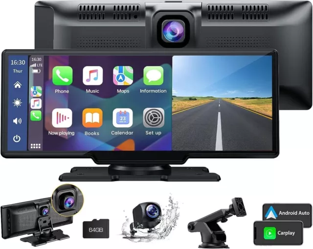 9.26" Tragbarer Autoradio Wireless Apple Carplay & Android Auto 2K Dashcam 64GB