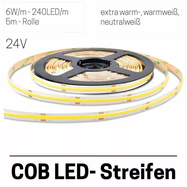 COB LED Streifen 24V : CRI>90 Band dimmbar : LED Stripe 5m Rolle : 3 Lichtfarben