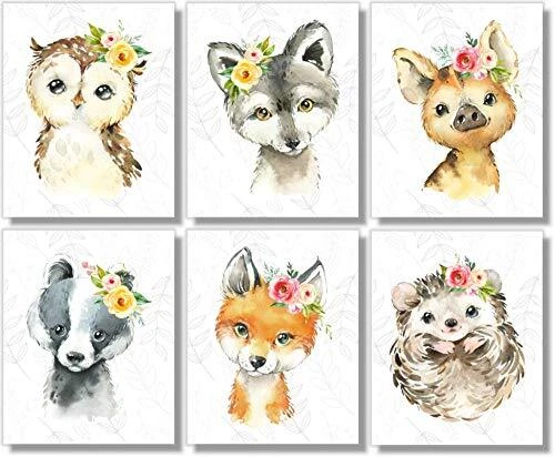 Woodland Animals Wall Art Prints - Nursery Decor - Set of 6-8x10 - Unframed -...