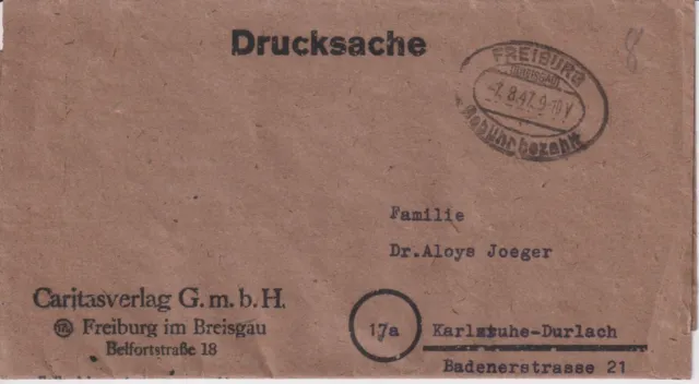 Deutschland, Brief Gebühr bezahlt, Caritasverlag GmbH Freiburg (Breisgau) 1947