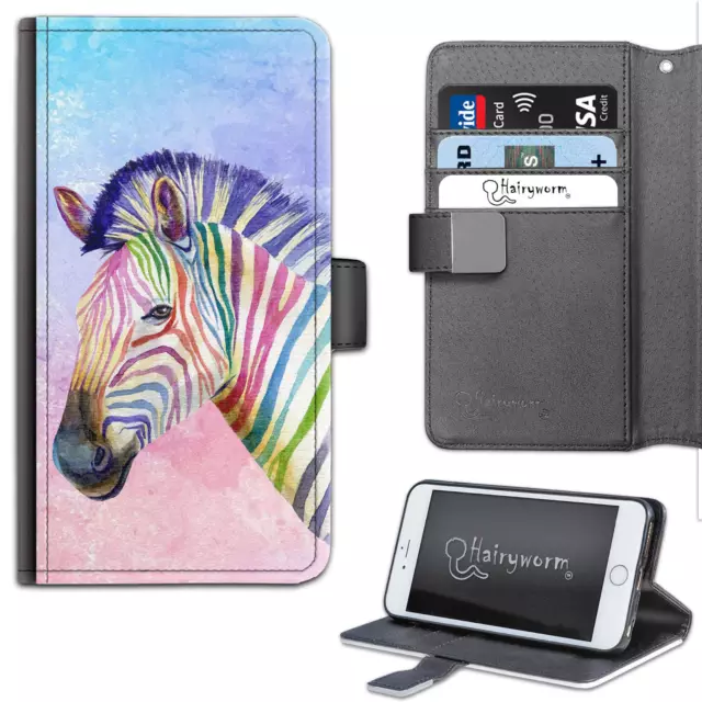 Aquarelle Zèbre Rayures Deluxe PU Cuir Portefeuille Téléphone Étui ; à Clapet