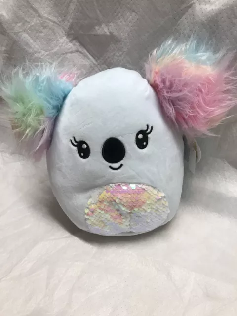 Squishmallow 7” Kya Koala Bear Blue Rainbow Fluffy Ears Sequin Plush Kellytoy