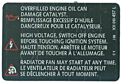 Engine Off Sticker STICKER OVERFILLED ENGINE Oil can damage catalyst high voltage switch ...