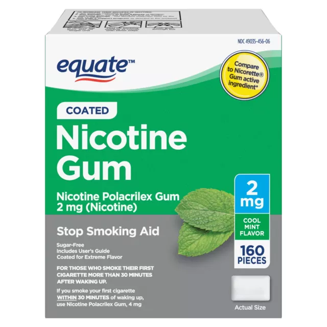 Equate Coated Nicotine Polacrilex Gum 2 Mg Mint Flavor Stop Smoking Aid 160Count