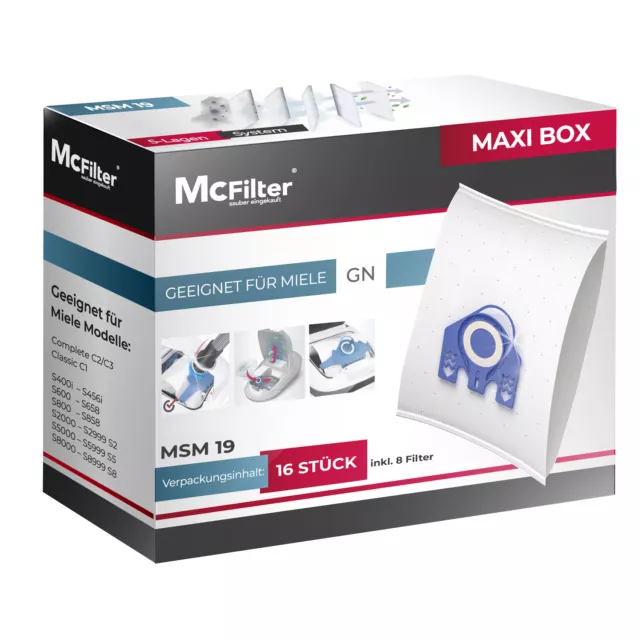 McFilter Maxi Box 16 Staubsaugerbeutel Ersatz für Miele GN Sauger 3D Efficiency