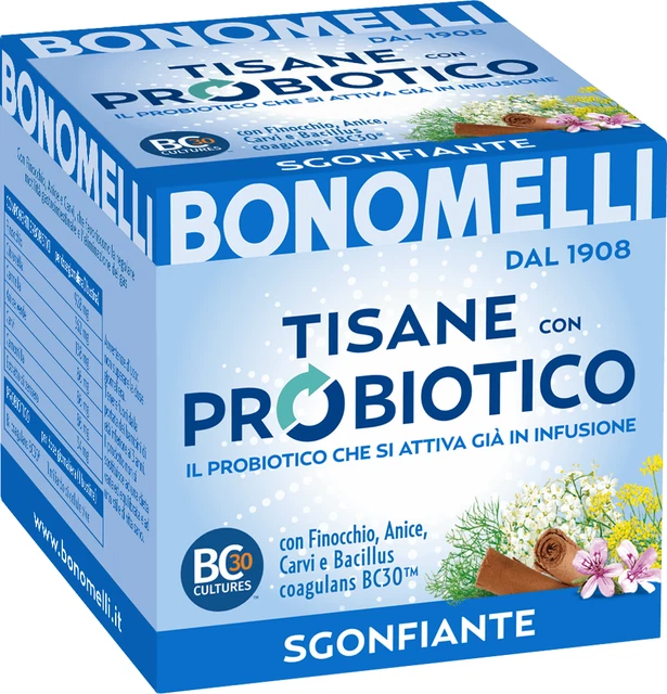 6 tés de hierbas desinflables Bonomelli con probióticos hinojo anís comino 10 filtros