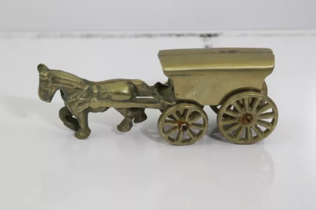 Solid Brass Horse And Buggy Carriage 7" Long X 2 1/2 Tall X 2 Wide