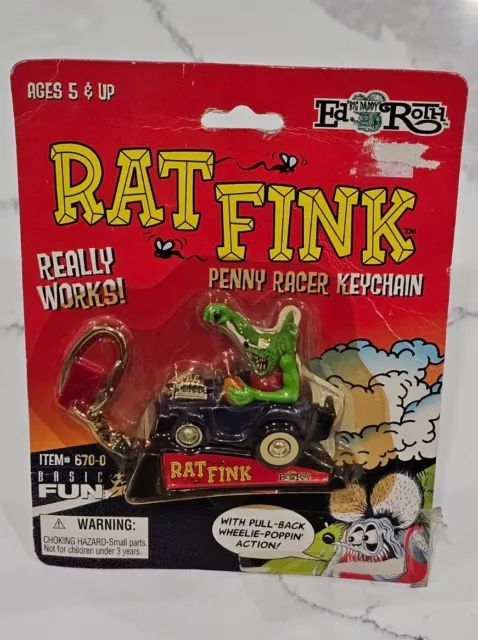 Sealed NIP Ed Big Daddy Roth RAT FINK - Beatnik Bandit Penny Racer Keychain