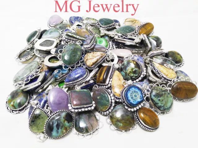 Wholesale Lot ! 10 Pcs Mix Gemstone Pendant Lot 925 Sterling Silver Plated