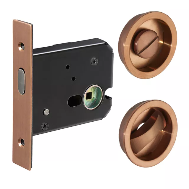 Sliding pocket door locking kit in satin copper finish