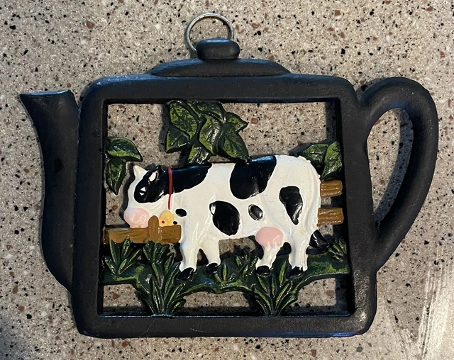 Vintage Cast Iron Cow Trivet Hot Plate Wall Decor Country Kitchen Tea Kettle