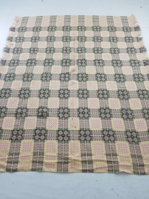 Vintage Welsh Wool Tapestry Blanket Reversible Woolen Coverlet 240x189cms 2