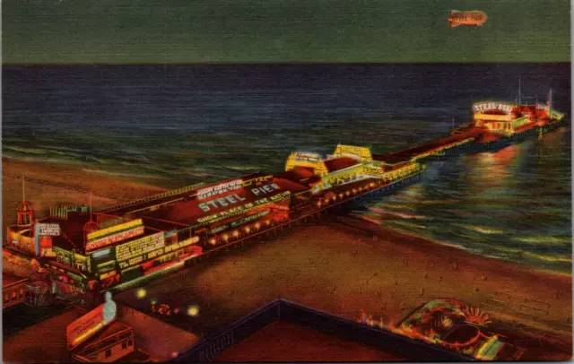 Postcard Airplane View of Steel Pier at Night Atlantic City New Jersey *C6522