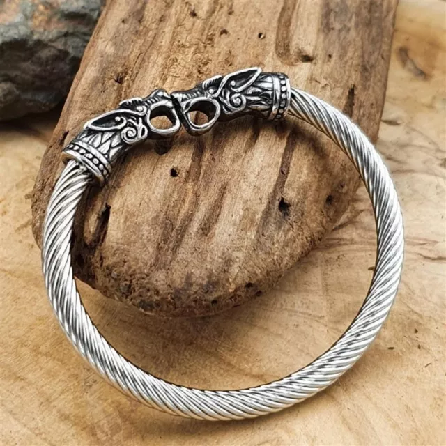 Wikinger Armreif Geri Freki Wolf Armband Edelstahl Viking Thor Odin Ragnar Larp