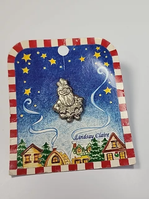 Santa Claus Lapel Pin Fine Pewter LCD Lindsay Claire Designs On Original Card