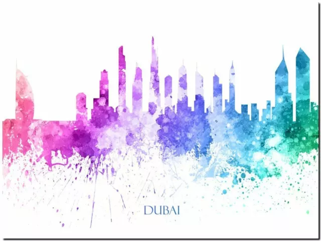 Dubai City Skyline watercolor Abstract Canvas Art Print 12x8"