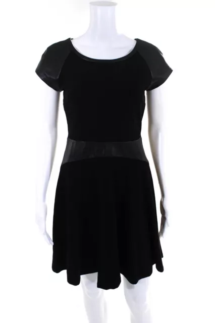 Diane Von Furstenberg Womens Leather Knee-Length Fit & Flare Dress Black Size 4