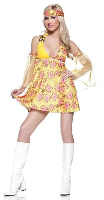 Flower Child 70's Hippie Girl Mini Dress Costume Adult Medium