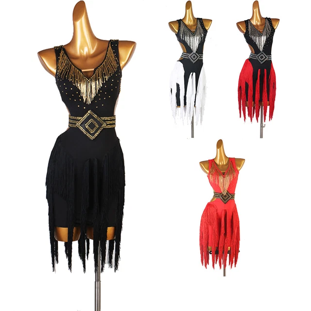 New Latin Dance Dress Ballroom Women Rhinestone Tassel Competitio​Standard Dress